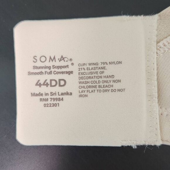 Soma Nude Smooth Full Coverage Bra NWT Size 44DD Soma Nude Bra - Picture 6 of 8